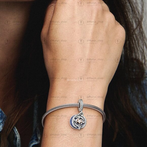 Pandora Two-tone Shooting Star Double Dangle Charm - Picture 4 of 5